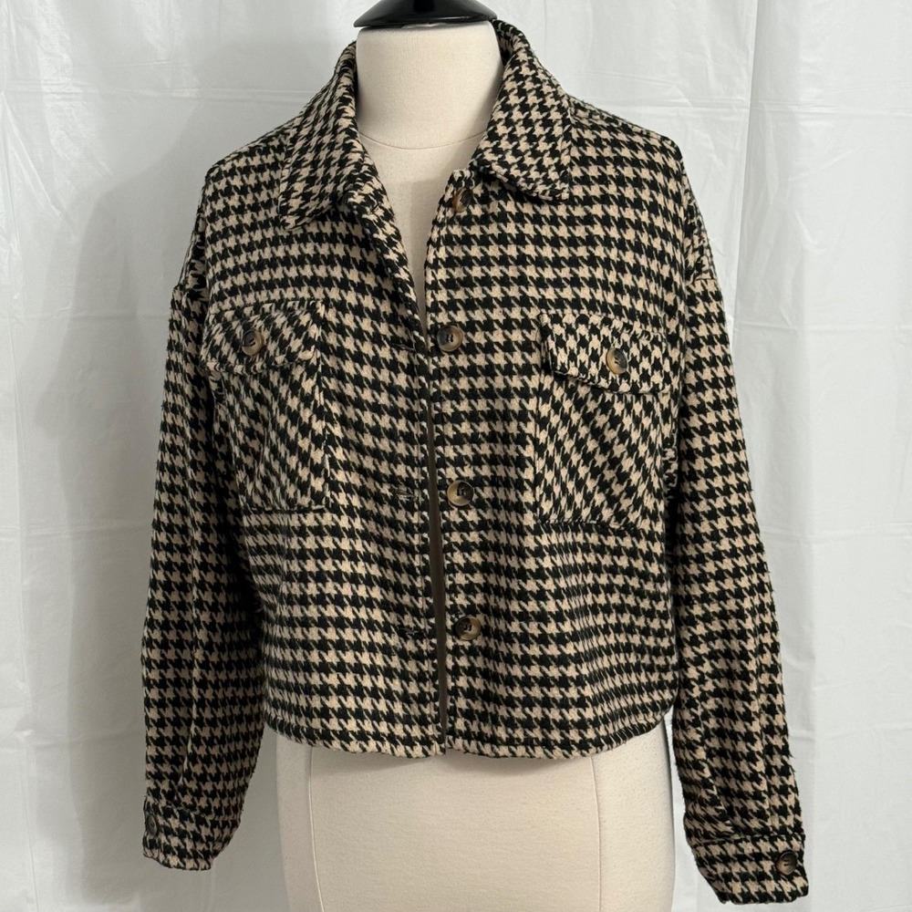 Christian Siriano New York Long Sleeve Houndstooth Cropped Wool Jacket